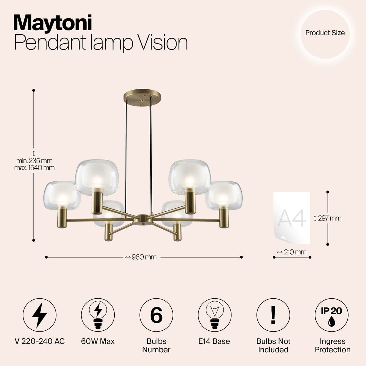 Подвесная люстра Maytoni Vision MOD411PL-06G — фото 3